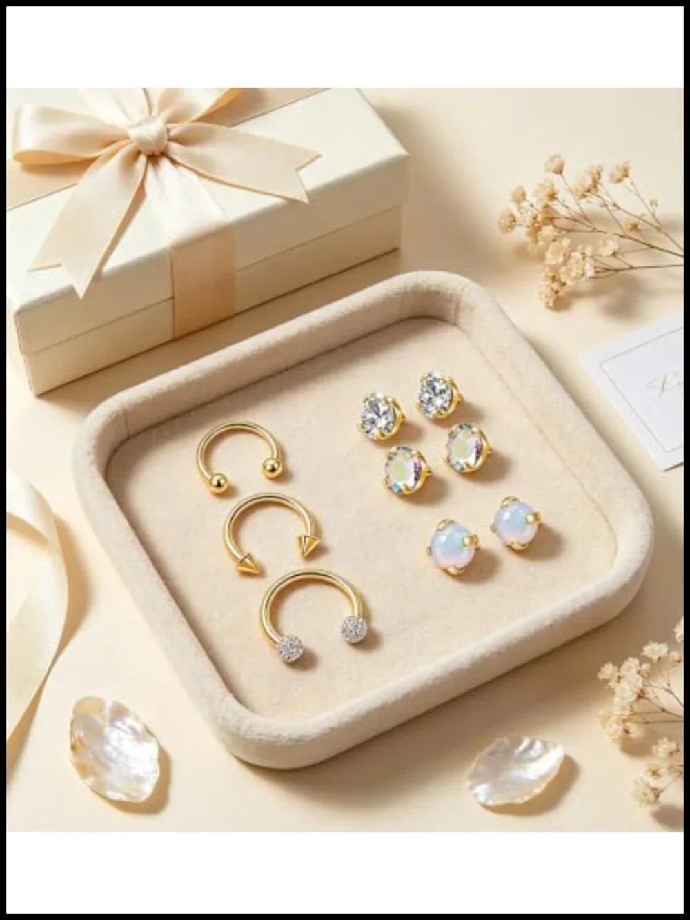 G23 Titanium Horseshoe Nose Ring Septum Hoop Opal CZ Interchangeable